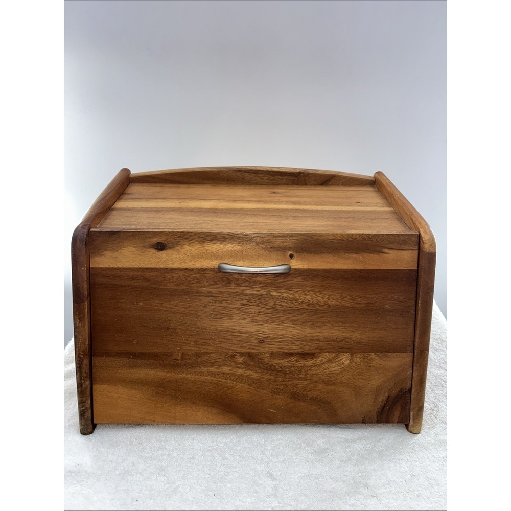 Rare Williams Sonoma Tuscany Wood Bread Box Made In Thailand Silver Handle
